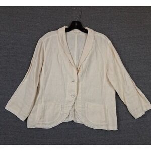 Kleen Womens Blazer Medium White 100% Linen Jacket Coastal Preppy Light Academia